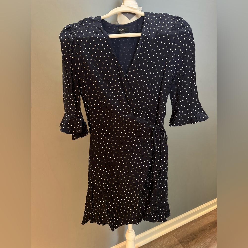 Loft Navy Polka Dot Wrap Romper